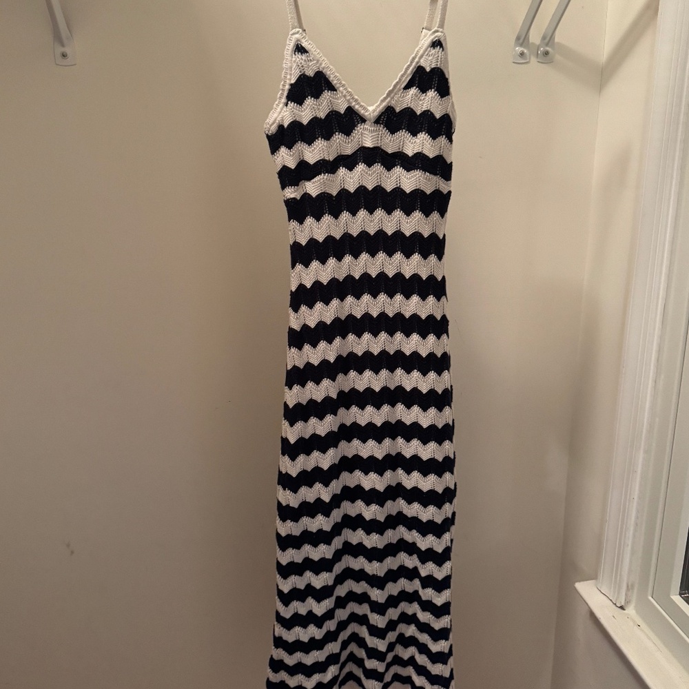 HOLLISTER blue and white crochet maxi dress